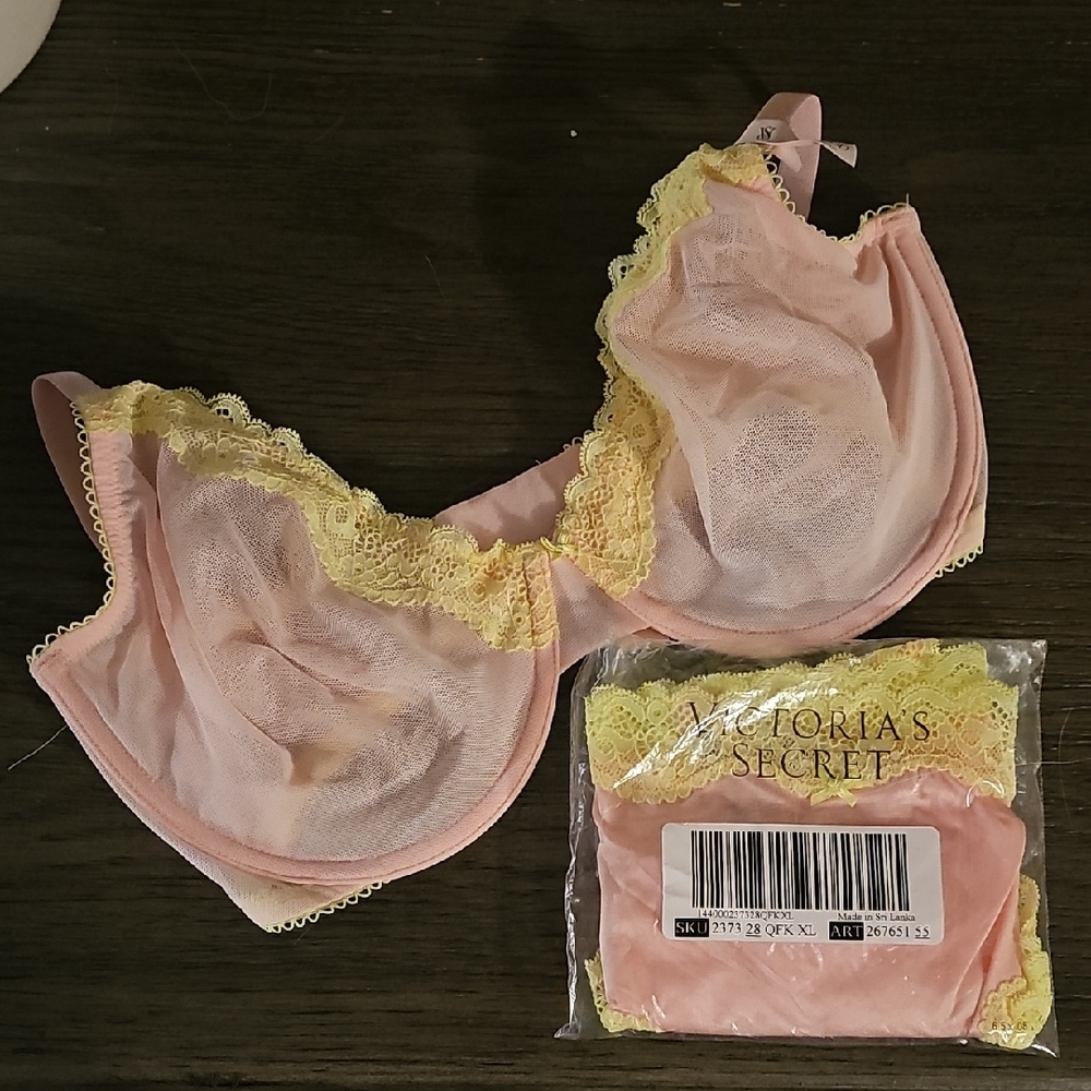 Victoria's Secret Pink And Yellow Lace Bra & Panty Set